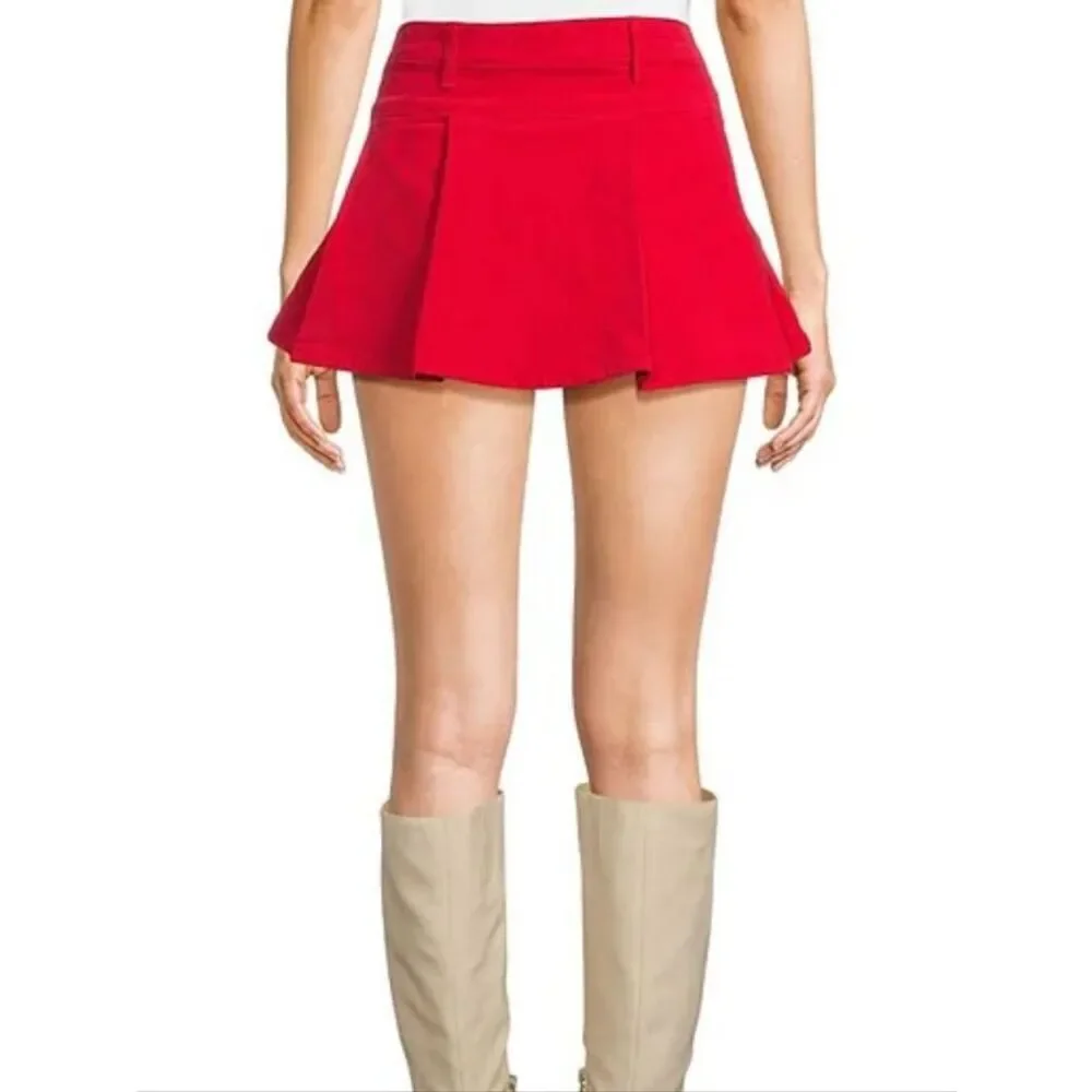 Copper Key Pleated Velvet Mini Skirt Red Pleated Tennis Skort NEW